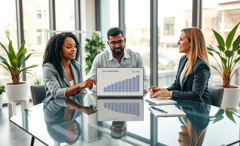 An infographic illustrating low installment plans and special loan conditions.