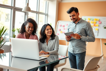 Illustration depicting simplified online approval processes and teamwork.