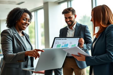 A person reviewing a loan offer document with a calculator and financial papers.